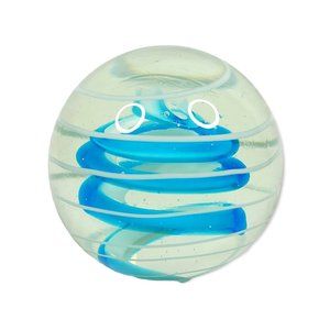 Paperweight Art Glass Sphere Round 3.5" Tall Blue White Swirl Glass